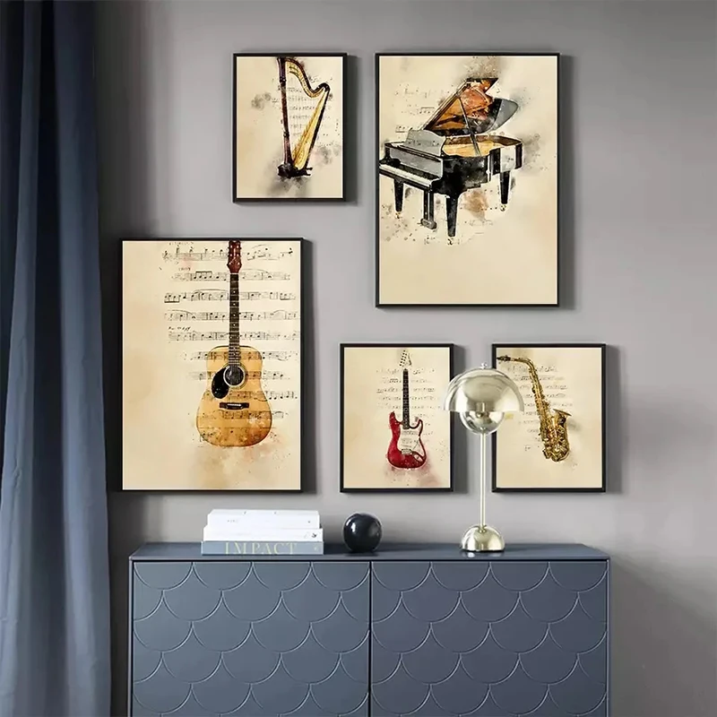 Picture Of Musical Instrument - Müzik Aleti Piyano Gitar Vintage Tarzı