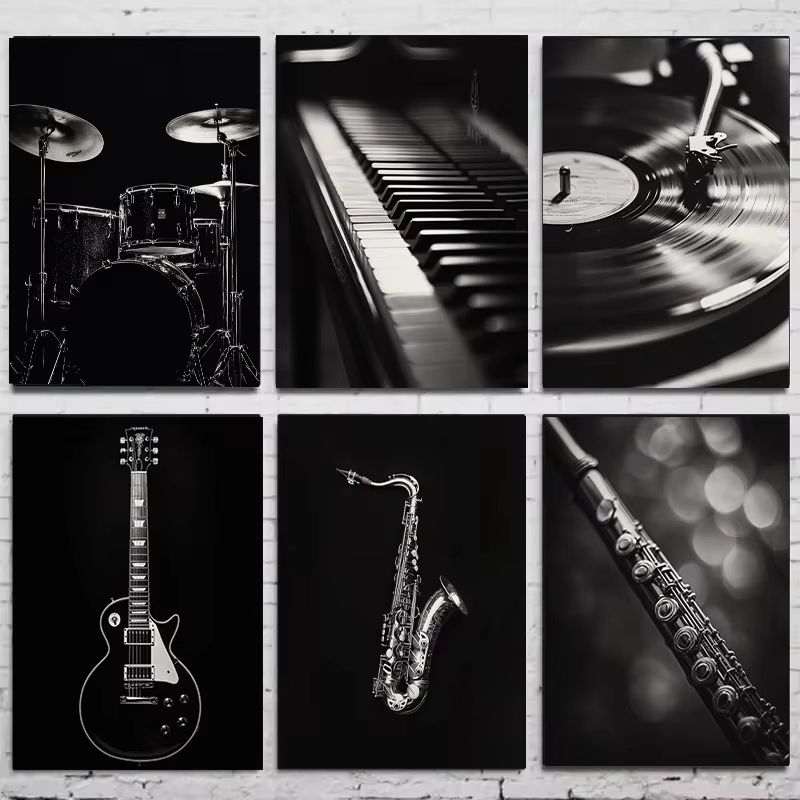 Musical Instrument Image - Modern Siyah Beyaz Müzik Enstrümanı Posteri