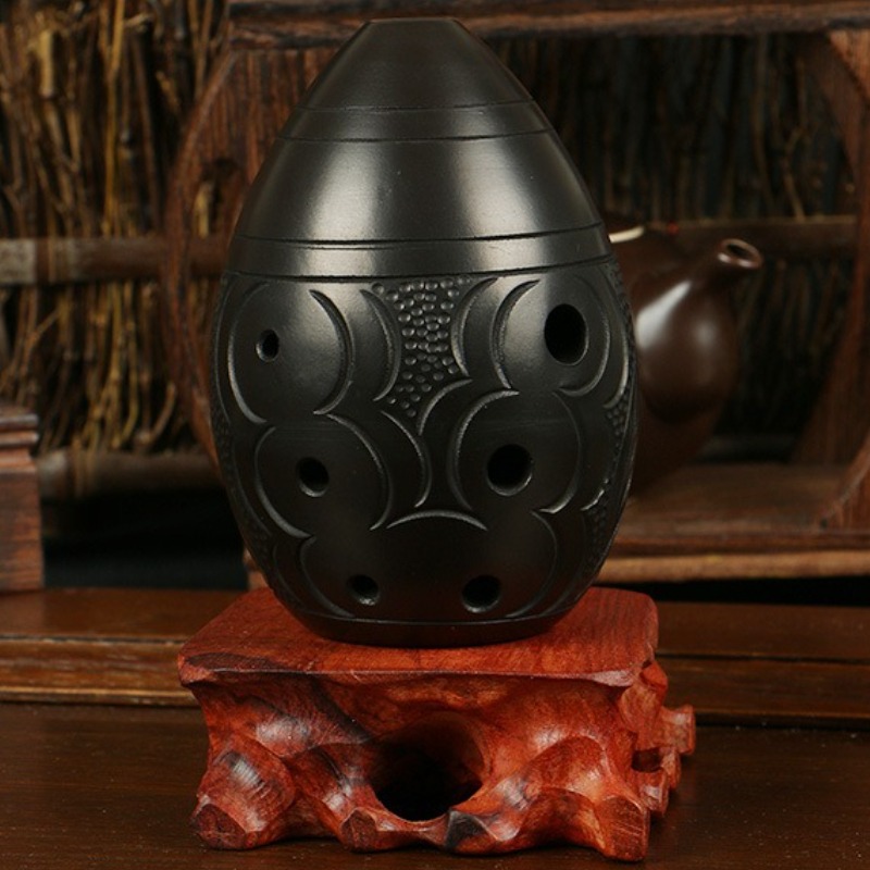 Musical Instrument Art - 8 Delikli Ocarina Siyah Taşınabilir Seramik
